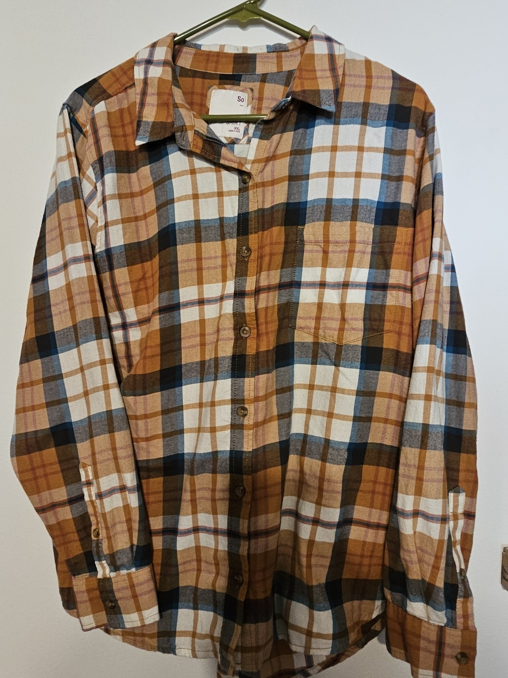 SO Women's Plaid Button-Down Shirt - Rust, Blue, White